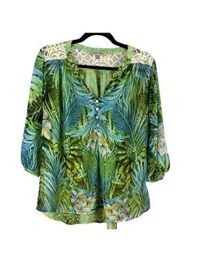 ✨3/$20✨ Figueroa & Flower Floral Leaf Lace Detail Semi Sheer Blouse Large